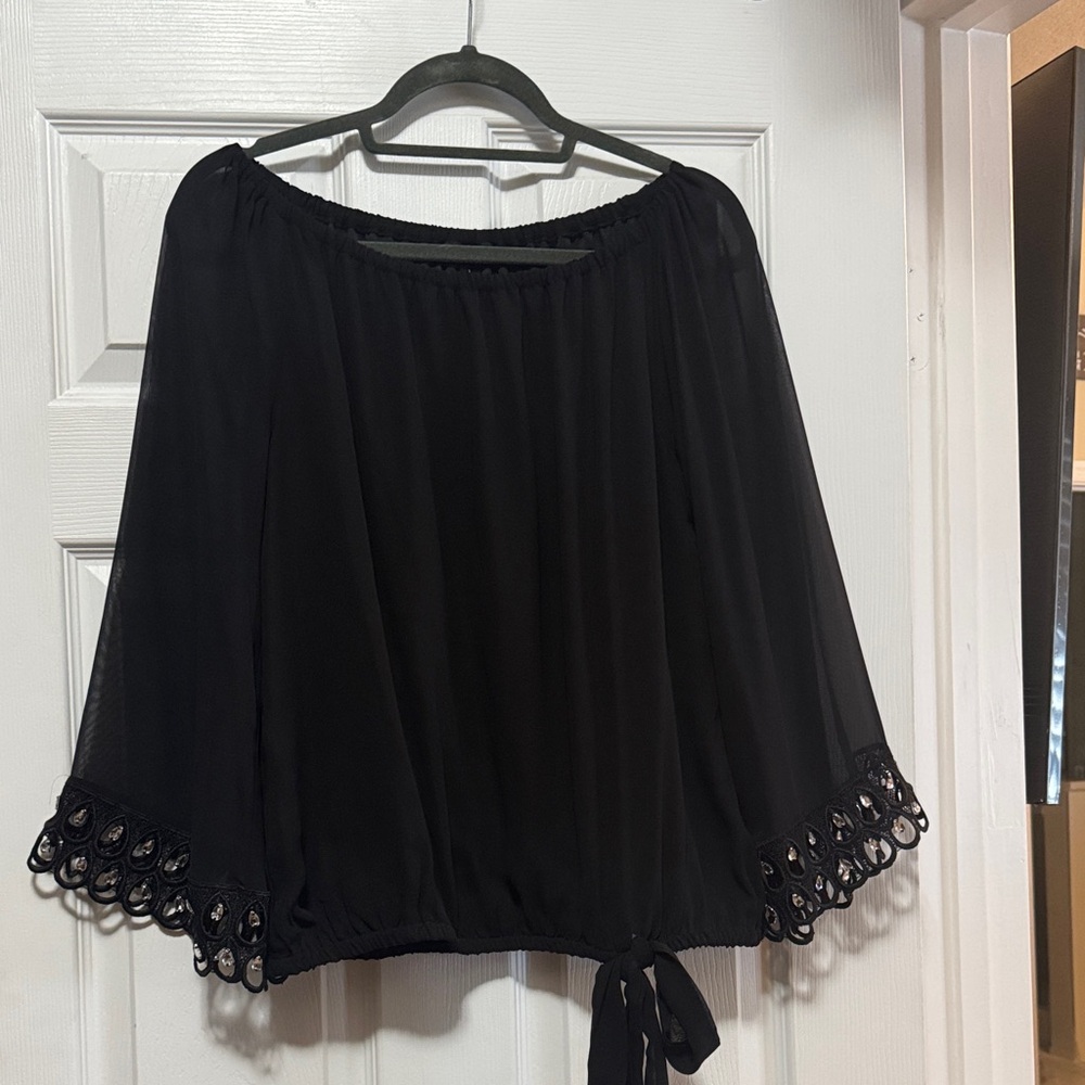 Chic Black Blouse with Lace Detail